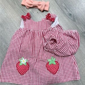 Red Gingham Baby Dress with Strawberry Appliqué Rare Editions size 18m